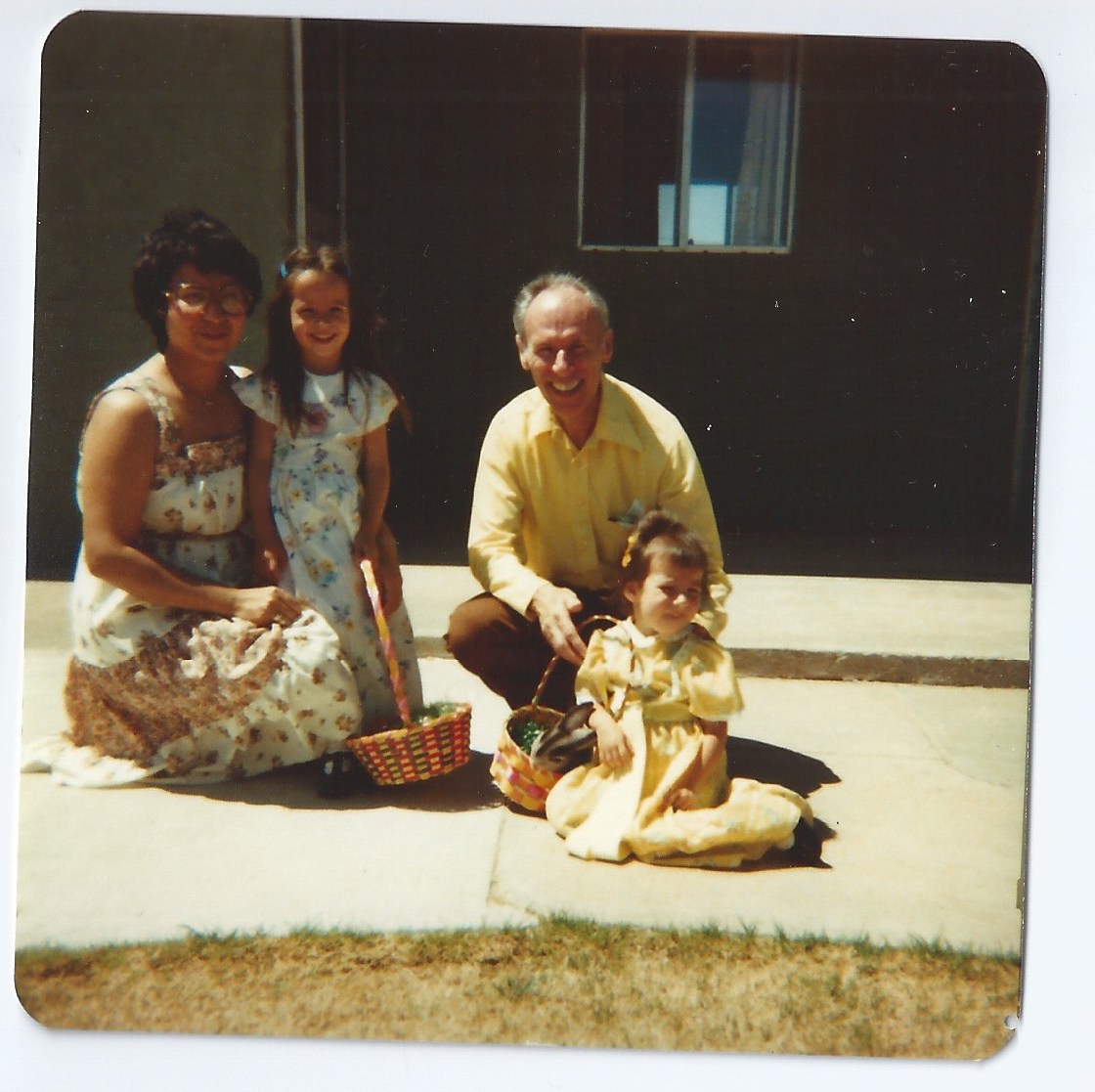 Norma, dad, me, older sister, Easter 1979