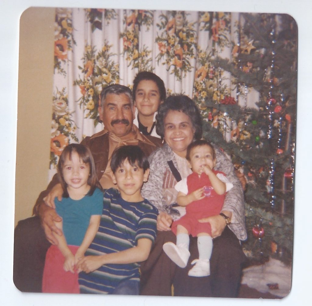 grandma, grandpa, older sister, me, two uncles
